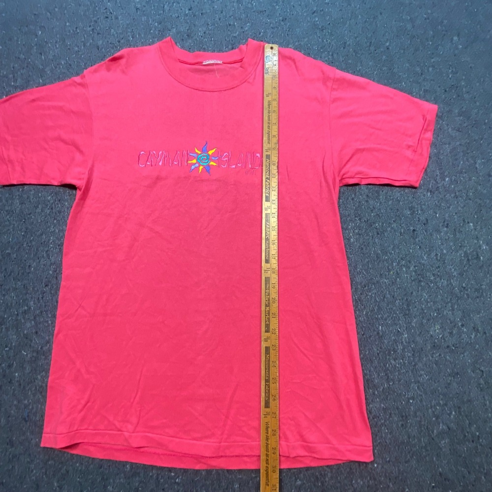 Cayman Islands T Shirt L Mens Red Pink Vintage 90s Single Stitch Embroidered Sun - Picture 6 of 8